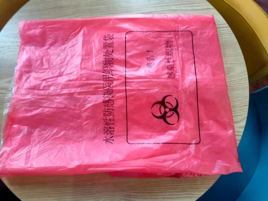 Semi Water Dissolvable Laundry Bags For Hospital Red Colour LDPE Material